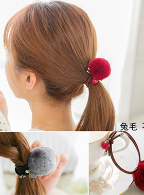 Angelrena韩国发饰品圣诞节兔毛球绒球可爱团子皮筋发圈发绳C1