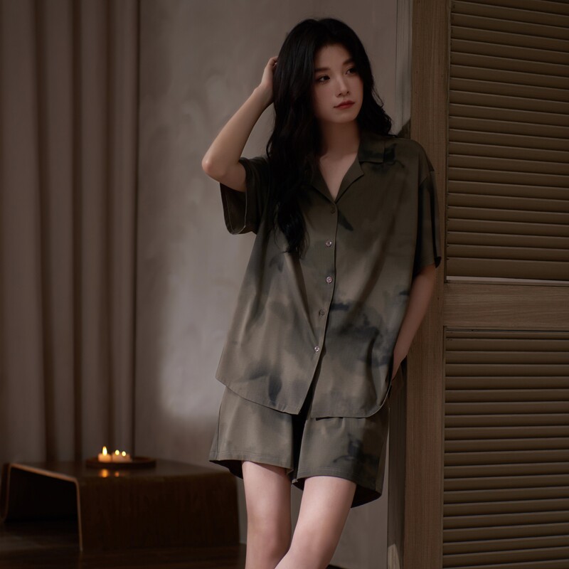 莫代尔睡衣女款夏季新款短袖开衫套装薄款时尚简约可外穿家居服