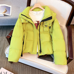 新国标90白鸭绒加厚连帽羽绒服女短款2025冬装新款巨好看绿色外套
