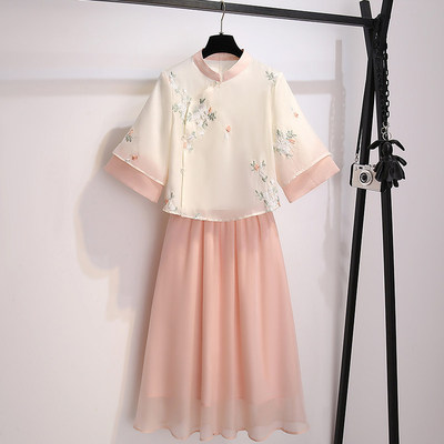 粉色旗袍连衣裙女汉服成人套装