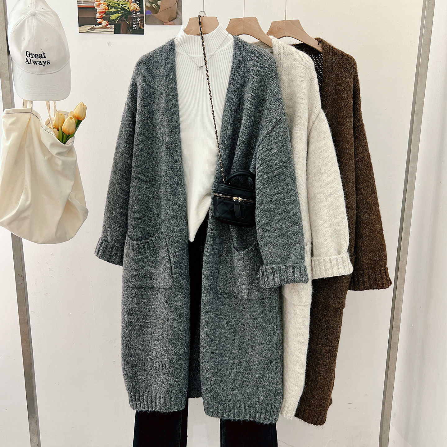 时尚毛线衣开衫外套宽松大版女2025秋冬装新爆款中长款慵懒风上衣