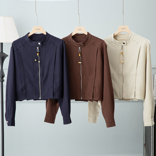 立领高腰短款外套棒球机车服夹克
