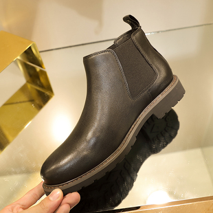 真皮切尔西男靴英伦百搭休闲马丁靴软皮轻底舒适高帮短靴乳胶皮垫