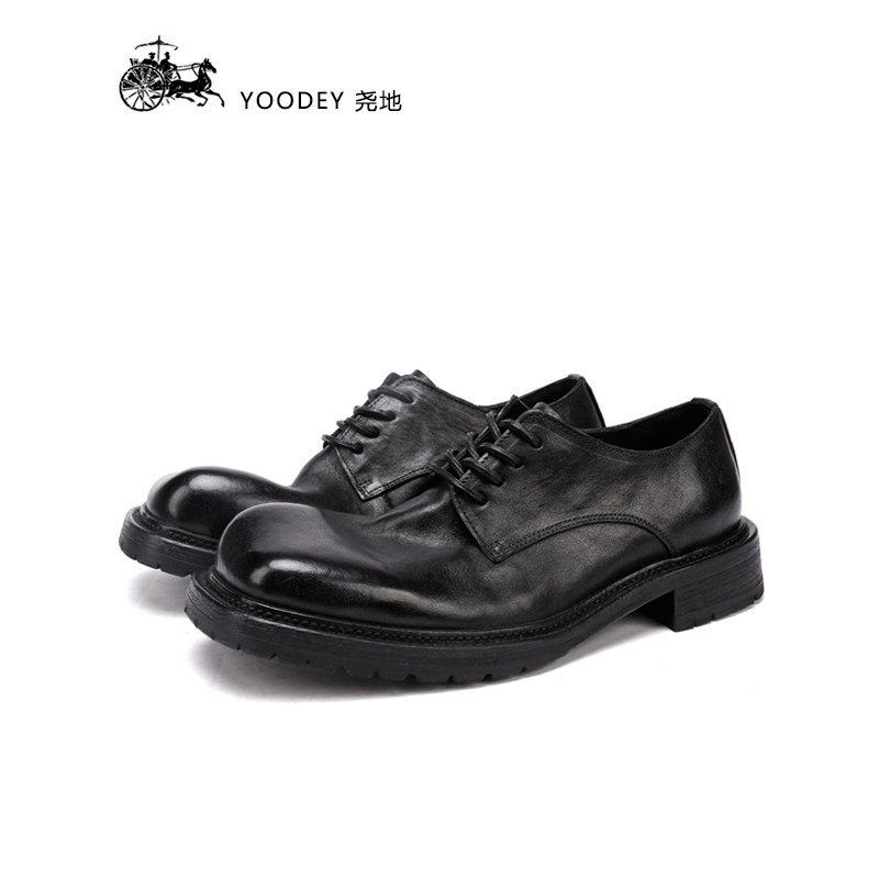 特色商务休闲潮鞋水洗马皮男士德比鞋固特异私人订制翘头系带皮鞋