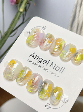 安琪琪手工穿戴甲夏日多巴胺涂鸦晕染水珠显白美甲片成品小众短款