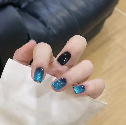 孕妇可用孔雀蓝假指甲贴手工穿戴