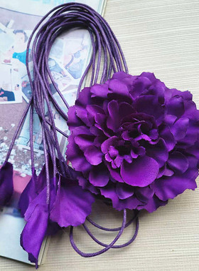 服装公司订单款式 紫色黑色土黄浅咖啡花朵流苏绑带腰饰女士腰绳