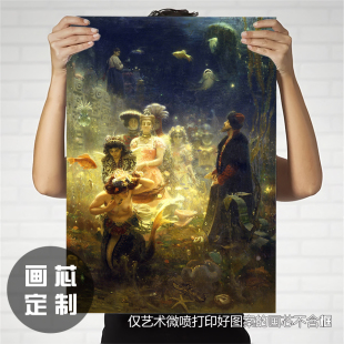 俄罗斯小众复古装饰画芯列宾Repin 水下王国人物肖像客厅挂画艺术