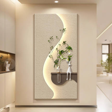 水培绿植入户玄关装饰画奶油风立体砂岩壁灯画高级感走廊过道挂画
