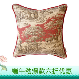依曼琪 美式新古典印花鹿园沙发靠垫抱枕办公室抱枕客厅靠垫靠包