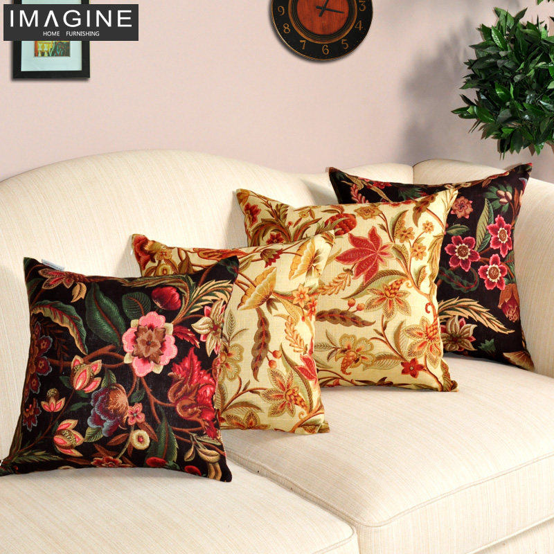 Yimanqi American style Cotton and hemp printing Pillows Cushion cover a living room Bedside Pillowcase Excluding Rich flowersin the Home Fabric , Pillow/Pillow  category - from Buy2taobao.com to provide professional Taobao agent buy service