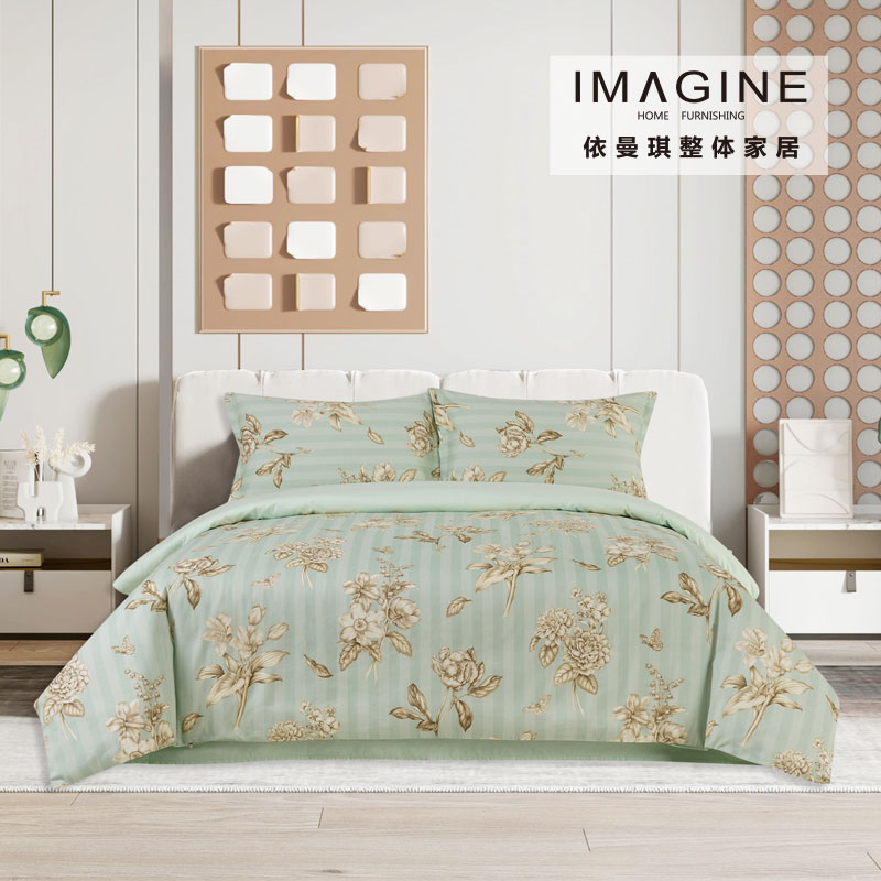 IMAGINEHOME/依曼琪美棉磨毛印花床品四件套40支活性印染缎纹被里