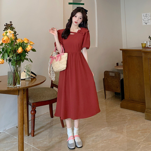 RM13689#大码胖妹妹法式茶歇蝴蝶结小黑裙女夏季新款设计感收腰显瘦连衣裙