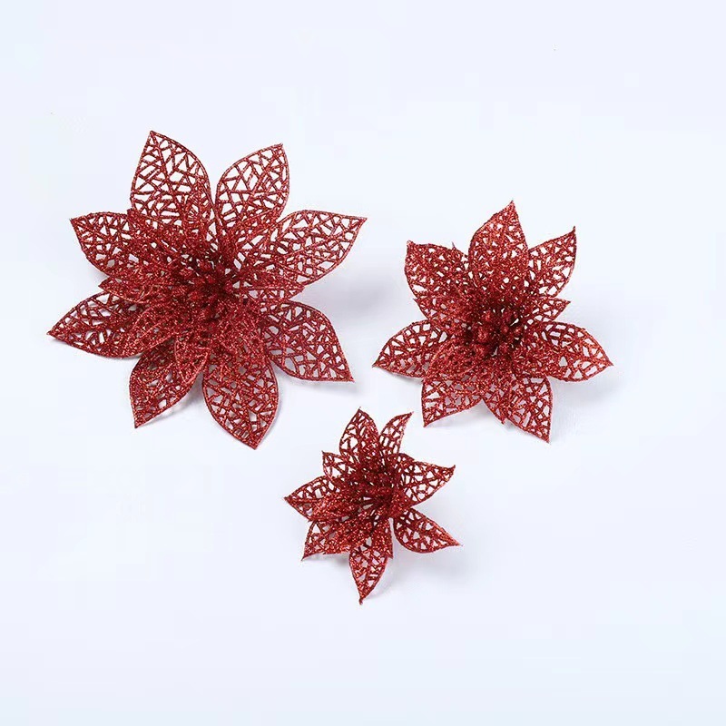 圣诞节装饰镂空花朵15CM三层圣诞花圣诞树花环布置配件立体礼品