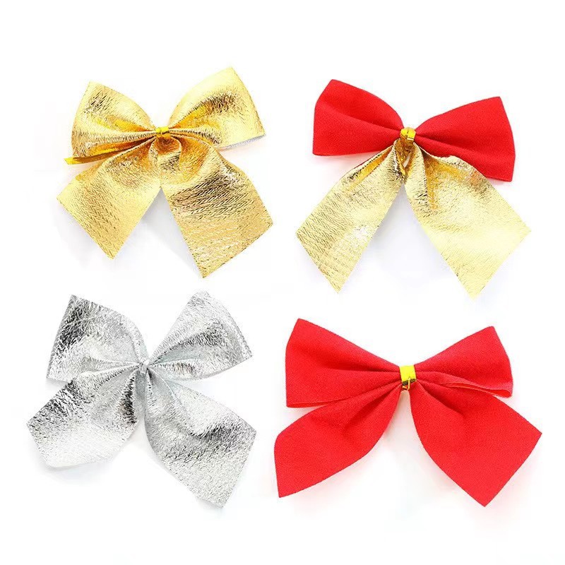 圣诞节圣诞花配红色小蝴蝶结圣诞树挂件圣诞节配件拼接蝴蝶结挂饰