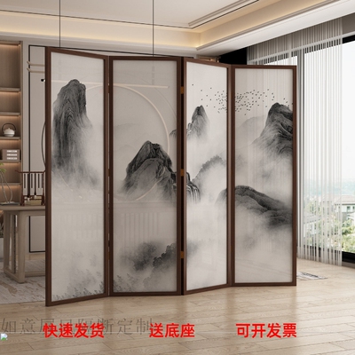 2025新款中式实木移动折叠屏风隔断办公室门口会客厅茶室山景图