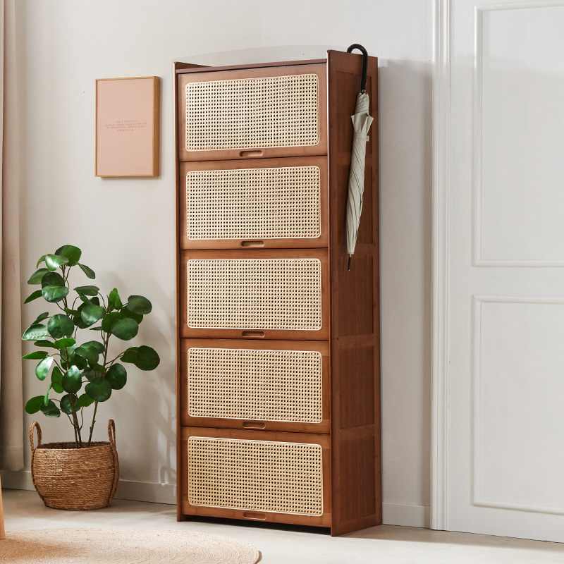 鞋柜家用门口入户玄关柜藤编鞋架子阳台楠竹实木省空间防尘收纳柜