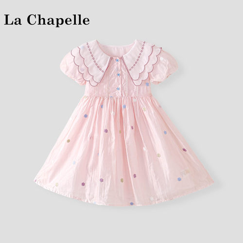 La Chapelle【拉夏贝尔】夏季甜美女童娃娃领绣花连衣裙LD2827