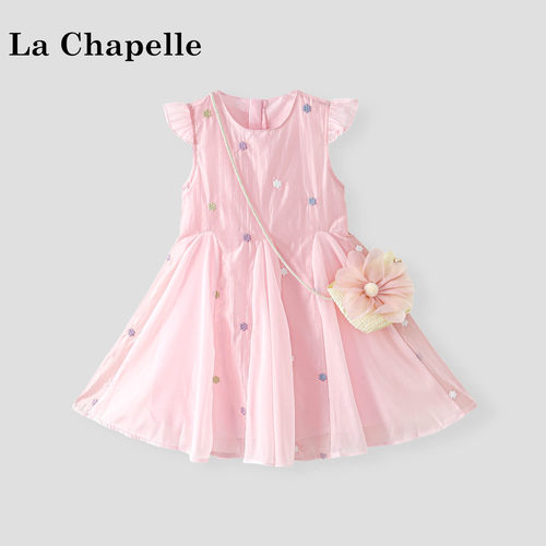 La Chapelle【拉夏贝尔】时尚夏季甜美女童飞袖绣花连衣裙LD2831