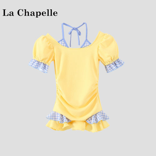 La Chapelle【拉夏贝尔】时尚夏季甜美女童格子边连体泳衣LD2818