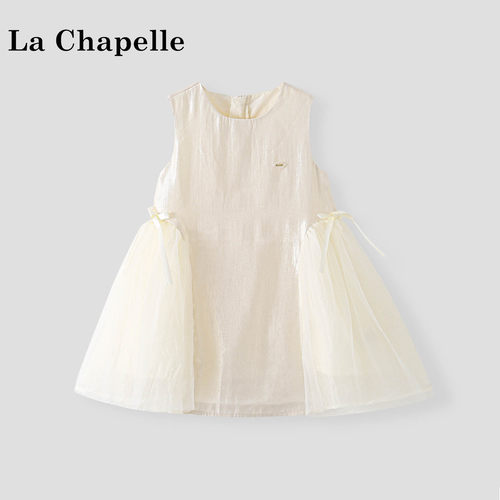 La Chapelle【拉夏贝尔】夏季女童蝴蝶结拼接网纱连衣裙LD2760