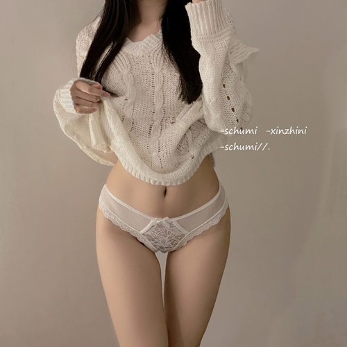蜜臀陷阱*新款欧美蕾丝内裤女生性感高端交叉镂空提臀三角丁字裤