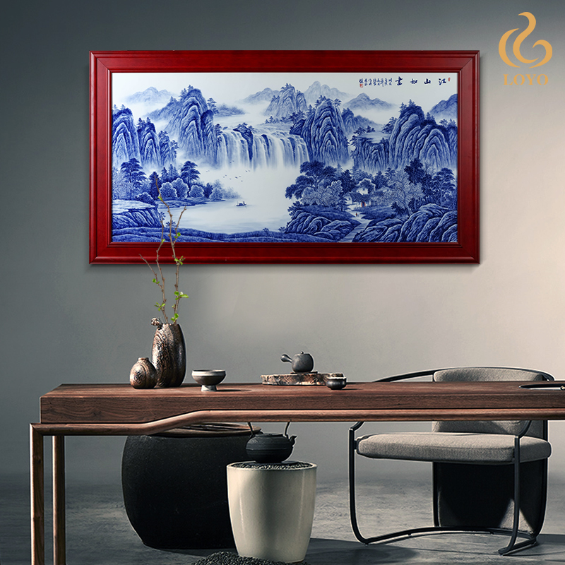 景德镇陶瓷器手绘青花瓷板画 中式客厅玄关装饰画沙发背景墙壁画图片