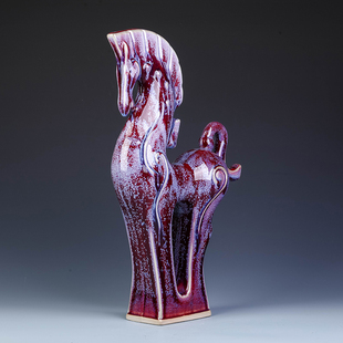 景德镇陶瓷器窑变钧瓷美林马中式客厅家居书房办公室工艺礼品摆件