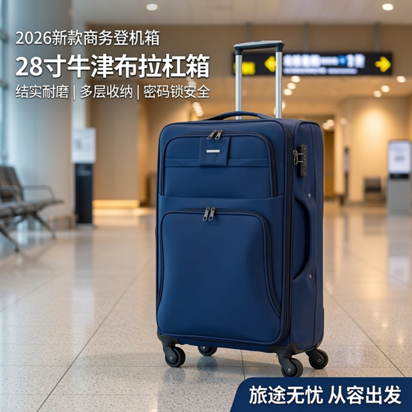 牛津布行李箱女2026新款商务拉杆箱旅行箱登机箱密码U皮箱28寸结