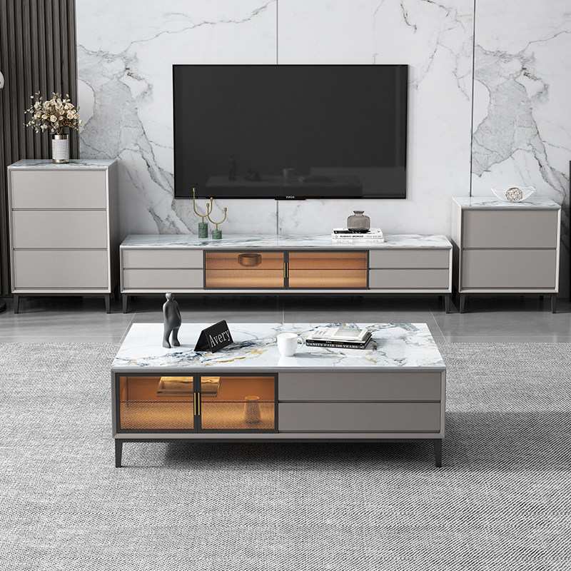 意式玻璃亮光岩板茶几电视柜组合北欧极简LED灯茶几客厅多抽地柜|ruв категории жилой мебели, кабинет, телевизионный шкаф - от Buy2taobao.com для оказания профессиональной услуги покупки агента Taobao