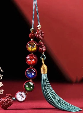 高含量朱砂【五路财神】车载挂件紫金砂唐卡古风包挂车内挂