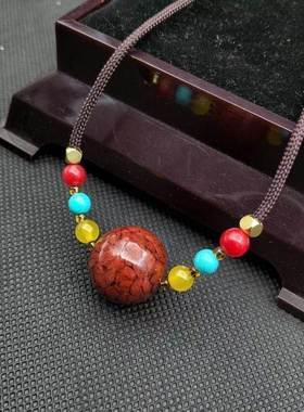 天然原矿朱砂圆珠项链高含量晶体砂女款锁骨链礼物16毫米10克