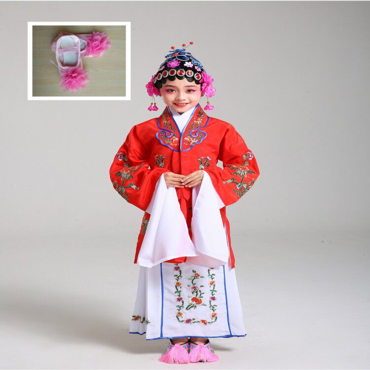 儿童小花旦戏服女对披水袖戏曲小姐青衣黄梅戏学生团体表演服京剧