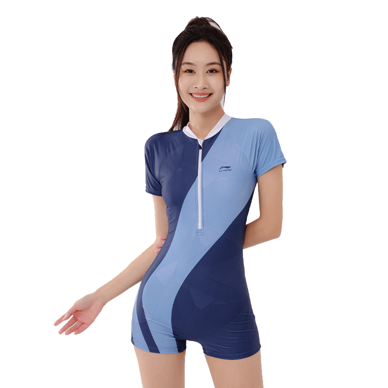 李宁女连体短袖泳衣畅快游泳