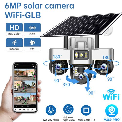 V380pro太阳能摄像头无线摄像头三镜头4G/WIFI Canera TrueColor