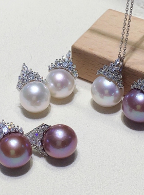 抖音网红热推大颗粒tian然淡水珍珠s925银冰雪女王吊坠耳钉套装