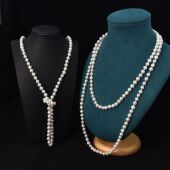 珍珠项链毛衣链长款 多层毛衣链搭旗袍天然淡水珍珠双层毛衣链长款