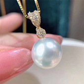 爱迪生珍珠吊坠正圆形强光天然珍珠项链时尚 王妃款 简约百搭精工银