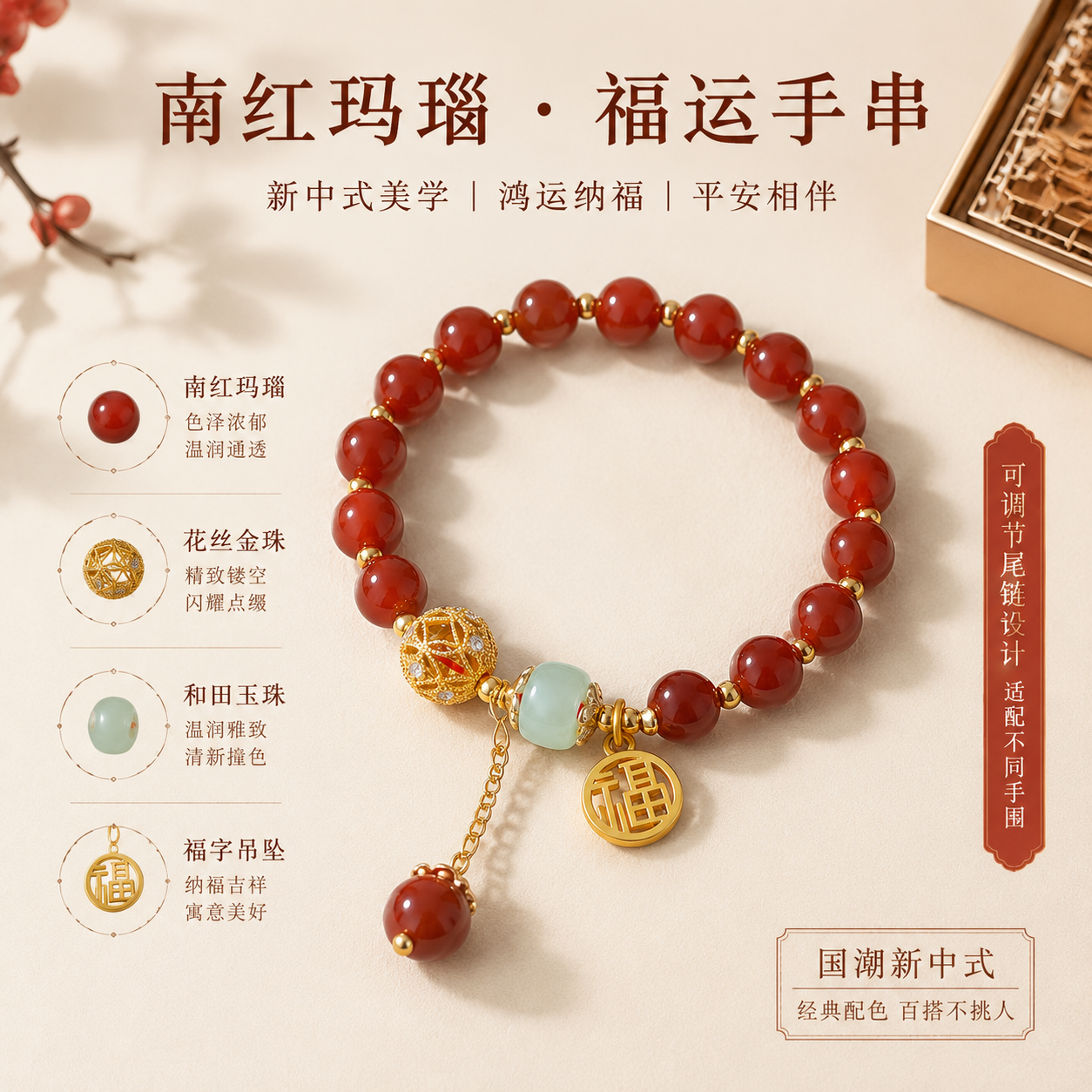 天然南红玛瑙平安手串