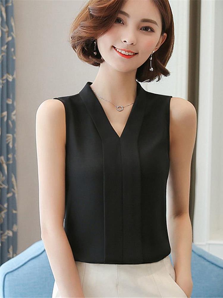 V-neck Sleeveless shirt female Spring and summer The new suit Inner lap Undershirt female Cut sleeve Solid color Chiffon Wear out Vest