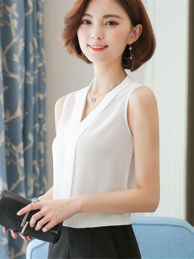 V-neck Sleeveless shirt female Spring and summer The new suit Inner lap Undershirt female Cut sleeve Solid color Chiffon Wear out Vest