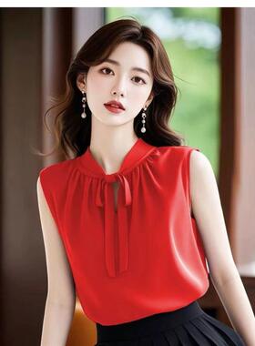 法式轻熟紫色背心无袖衬衫女设计感小众夏季独特别致绑带绝美上衣