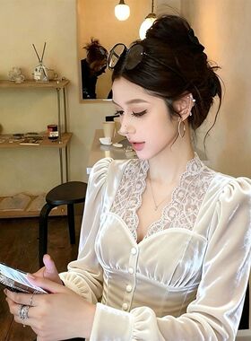 白色丝绒衬衫女秋冬高端巨好看独特漂亮设计感小众法式小资小上衣