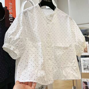 韩版宽松娃娃衫波点衬衫女2026年夏季新款显瘦百搭胖妹妹衬衣