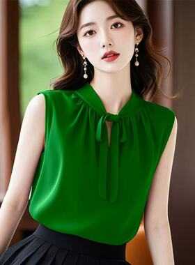 法式轻熟紫色背心无袖衬衫女设计感小众夏季独特别致绑带绝美上衣