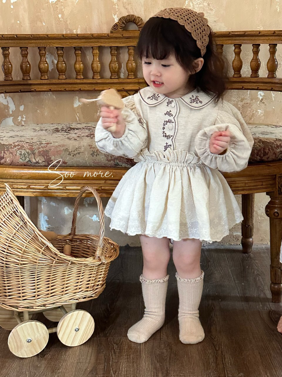 24soomore春秋款婴童包屁薄款棉麻哈衣屁帘两件套女童连体衣爬服