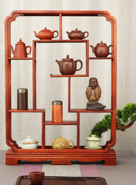 博古架多宝阁桌面收纳茶壶展示架实木中式仿古架摆件紫砂壶置物架