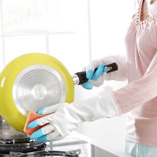 厨房搞卫生洗碗乳胶手套防水耐用干活劳保用家务清洁蕾丝加绒手套