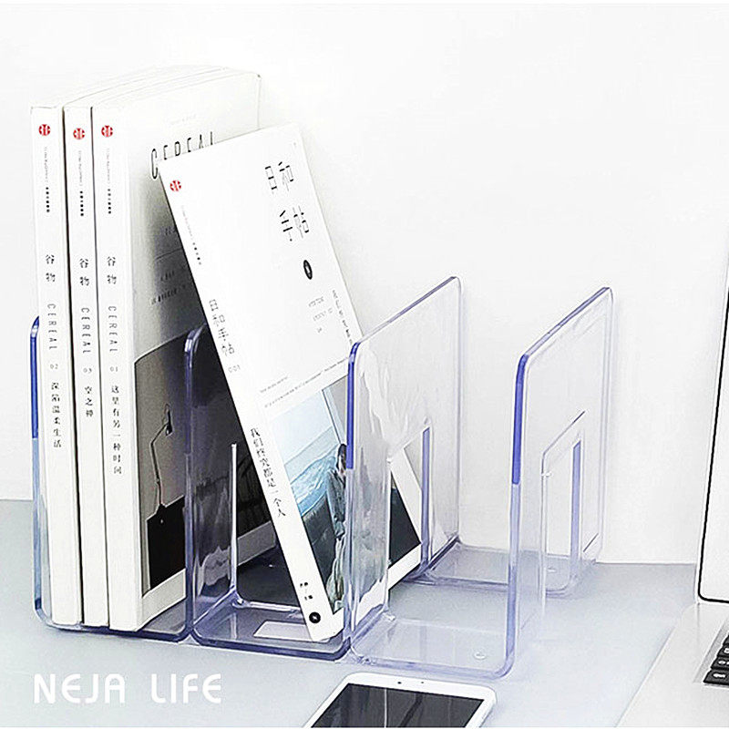 ZHAOSHENG 고품질 투명 북엔드 문서 저장 정보 정리 데스크탑 파일 파티션 책장 대형 3 위치 수직 바구니