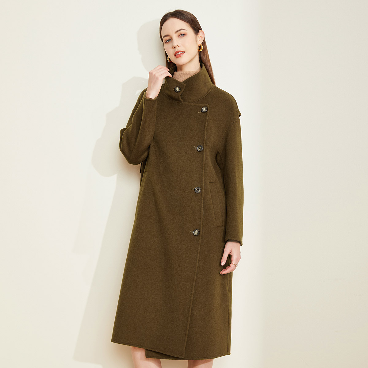 双面呢大衣立领单排扣